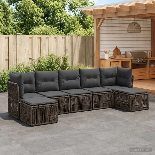 Ensemble de canapé de jardin 7 pcs Gris polyrotin