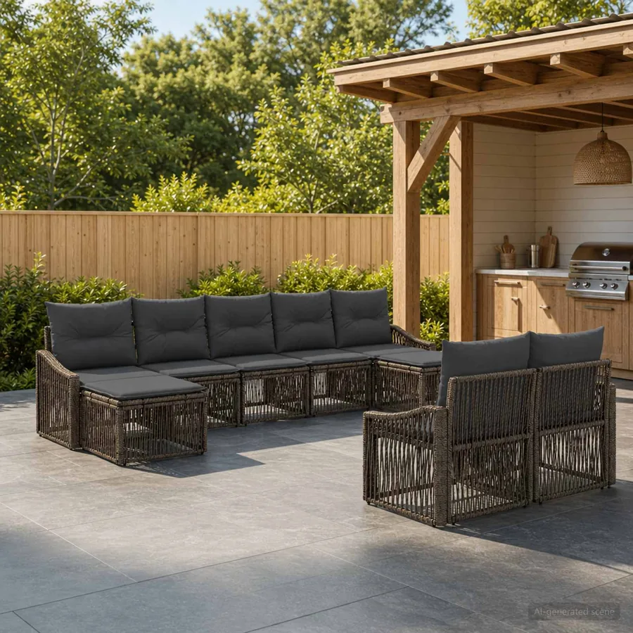 Ensemble de canapé de jardin 9 pcs Gris polyrotin
