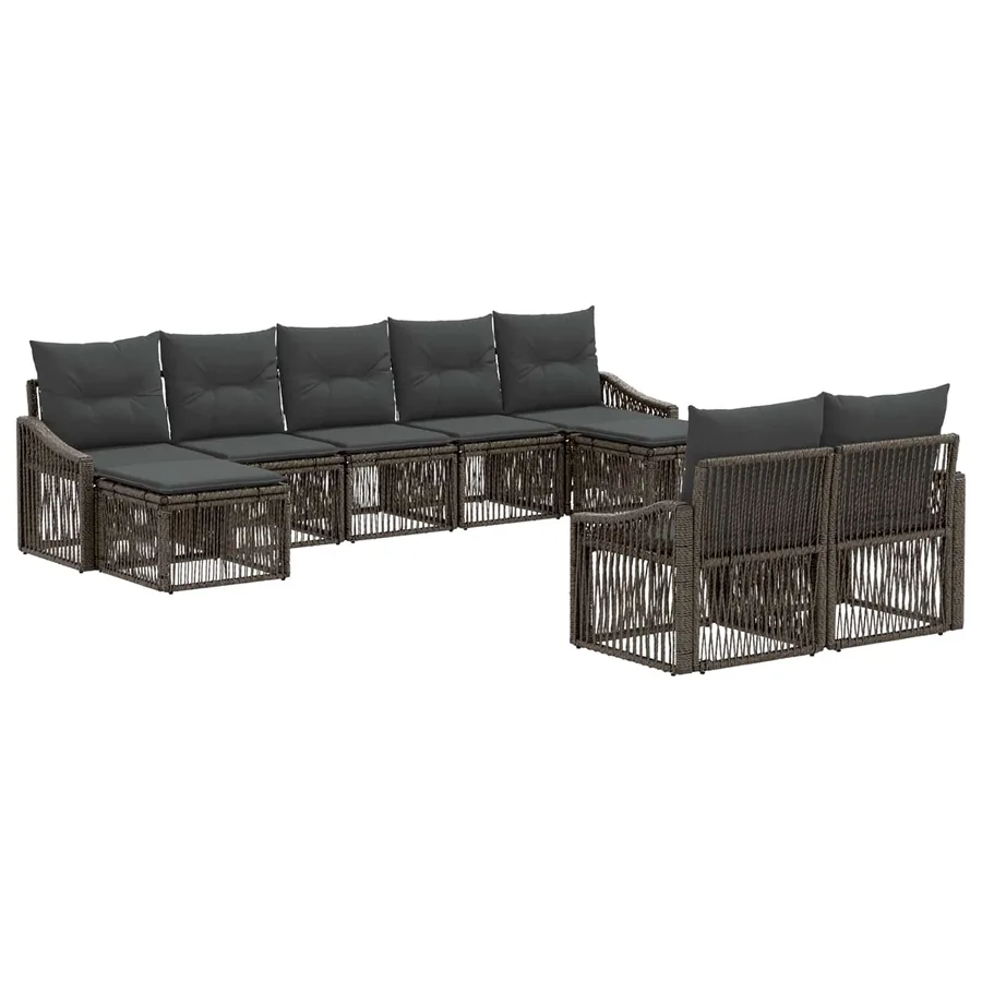 Ensemble de canapé de jardin 9 pcs Gris polyrotin - 2