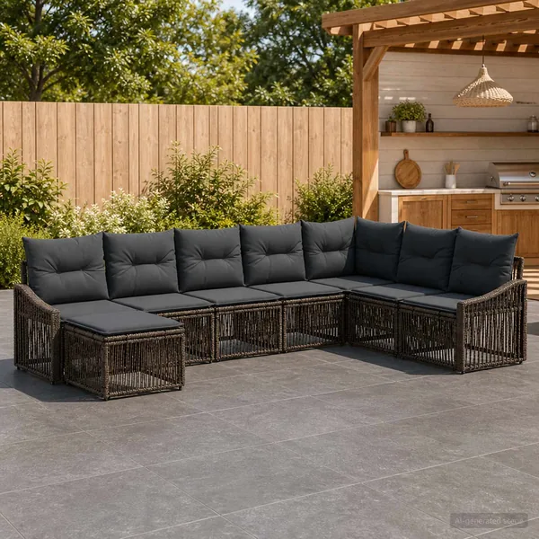 Ensemble de canapé de jardin 8 pcs Gris polyrotin