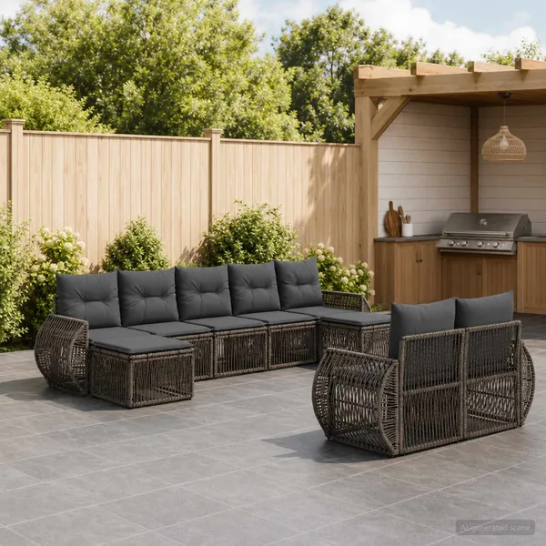 Ensemble de canapé de jardin 9 pcs Gris et Gris foncé polyrotin