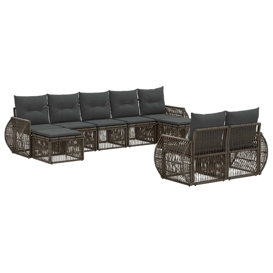 Ensemble de canapé de jardin 9 pcs Gris et Gris foncé polyrotin - 2