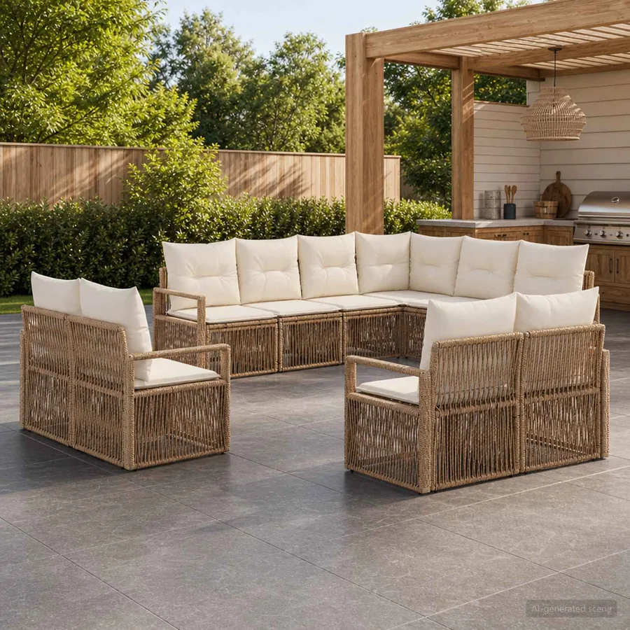 Ensemble de canapé de jardin 11 pcs Beige polyrotin