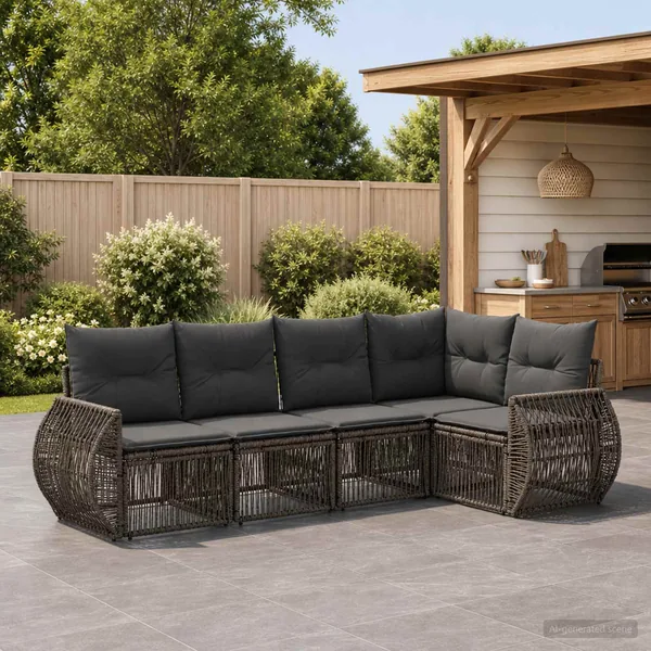 Ensemble de canapé de jardin 5 pcs Gris et Gris foncé polyrotin