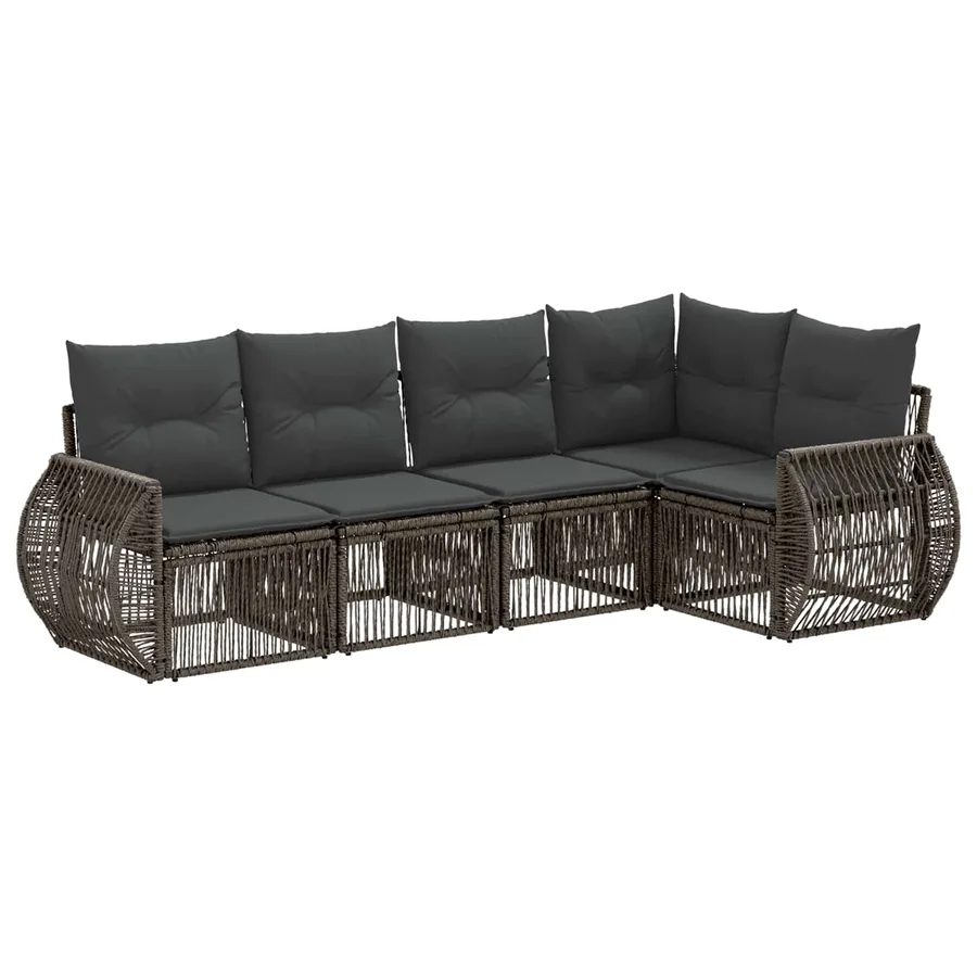 Ensemble de canapé de jardin 5 pcs Gris et Gris foncé polyrotin - 2