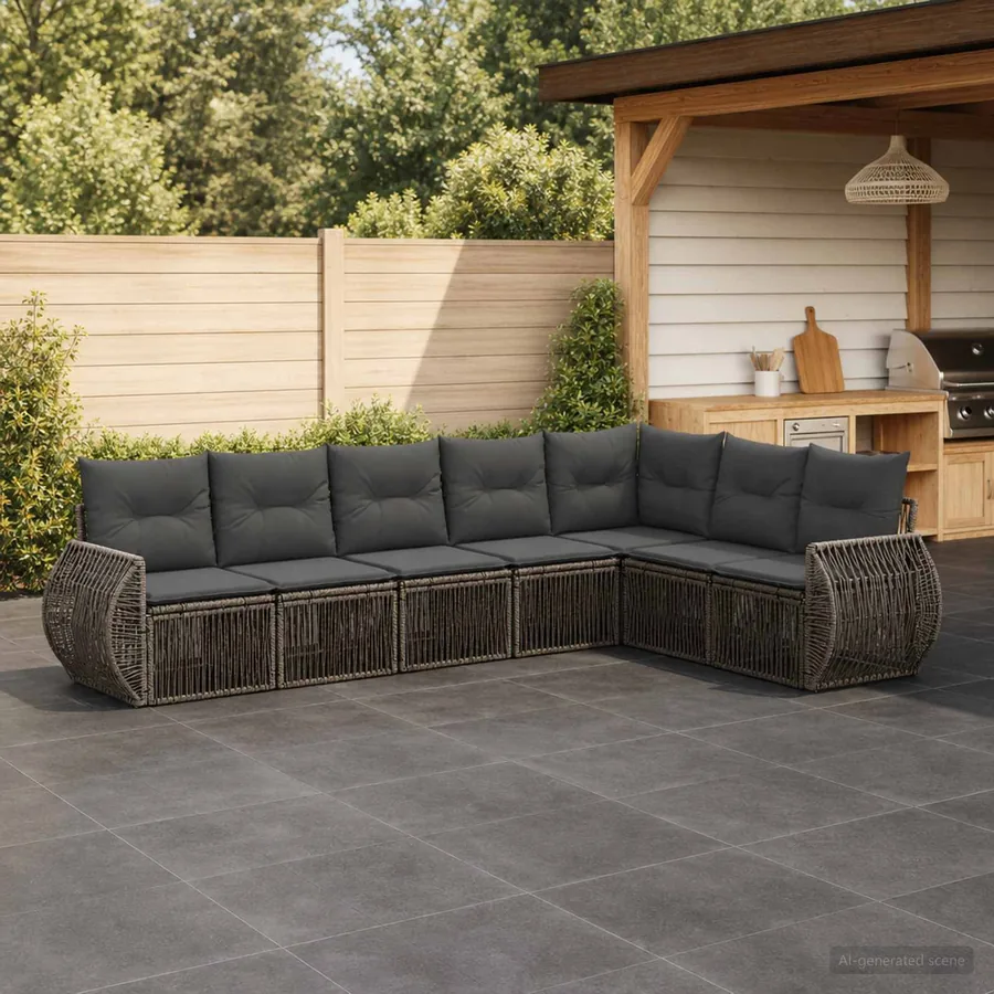 Ensemble de canapé de jardin 7 pcs Gris et Gris foncé polyrotin