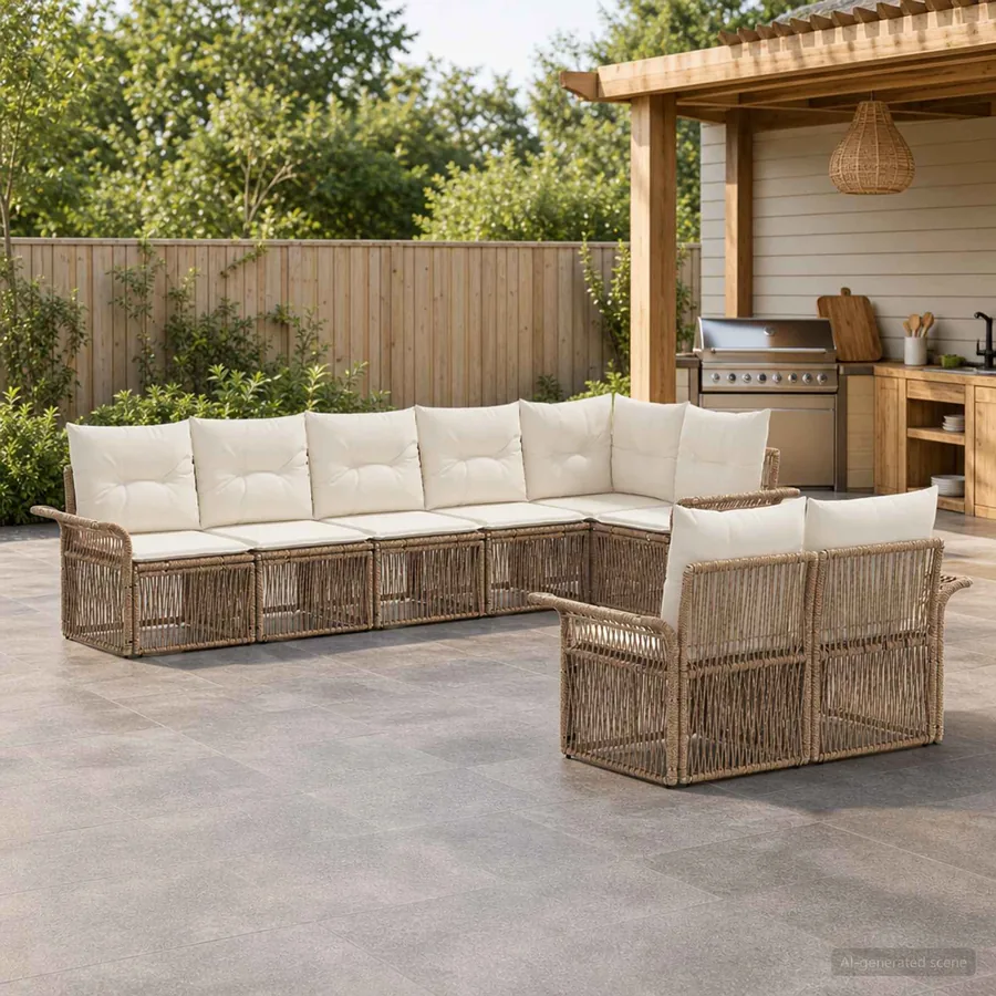 Ensemble de canapé de jardin 8 pcs Beige polyrotin