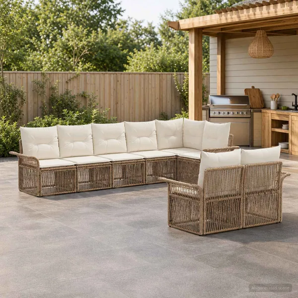 Ensemble de canapé de jardin 8 pcs Beige polyrotin