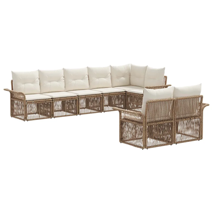 Ensemble de canapé de jardin 8 pcs Beige polyrotin - 2
