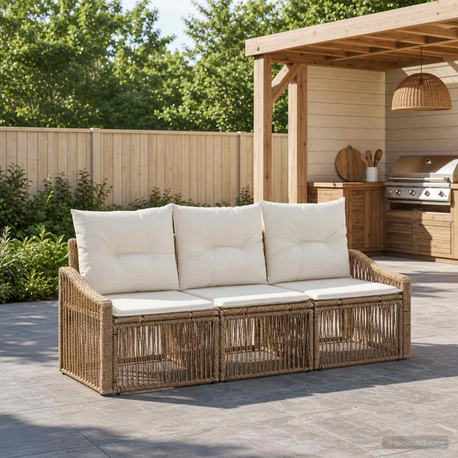 Ensemble de canapé de jardin 3 pcs Beige polyrotin