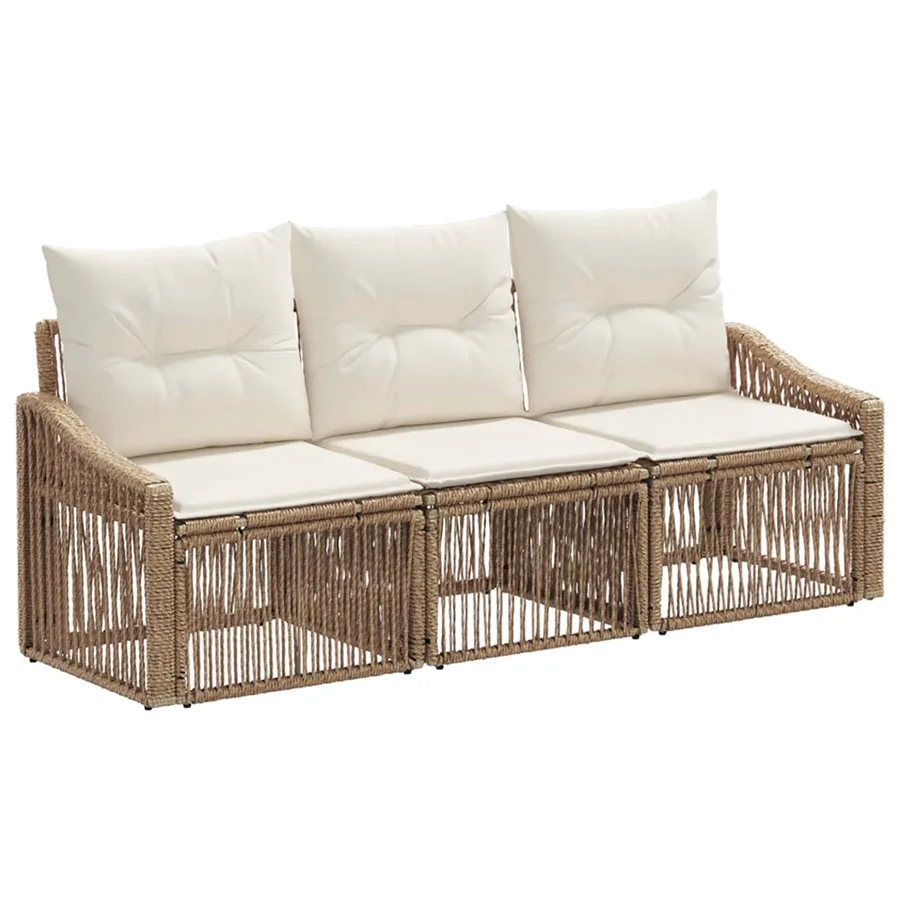 Ensemble de canapé de jardin 3 pcs Beige polyrotin - 2