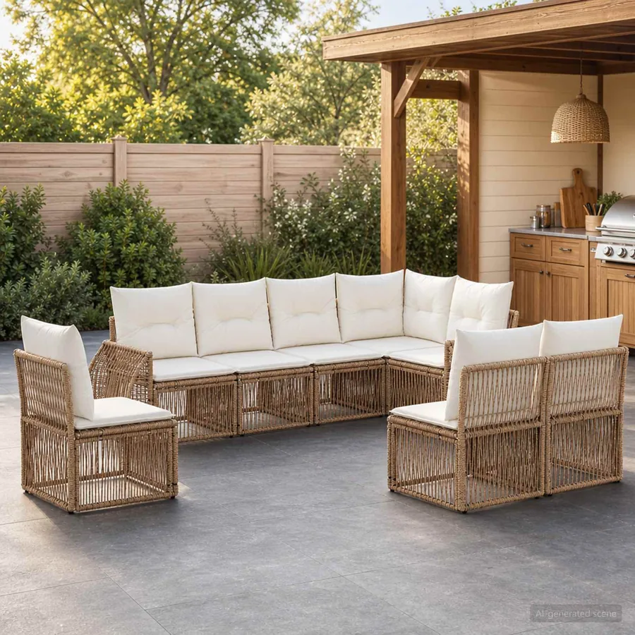 Ensemble de canapé de jardin 8 pcs Beige et blanc crème