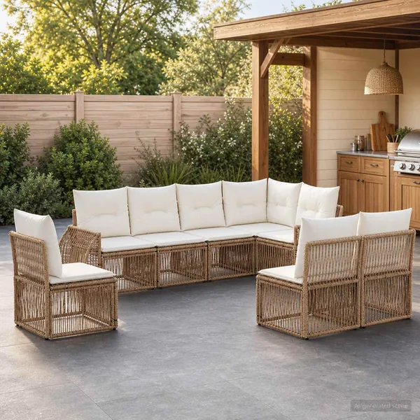 Ensemble de canapé de jardin 8 pcs Beige et blanc crème