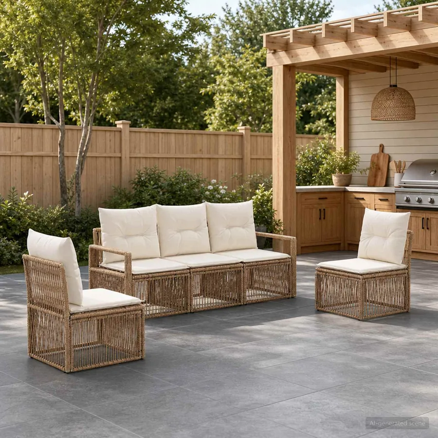 Ensemble de canapé de jardin 5 pcs Beige polyrotin