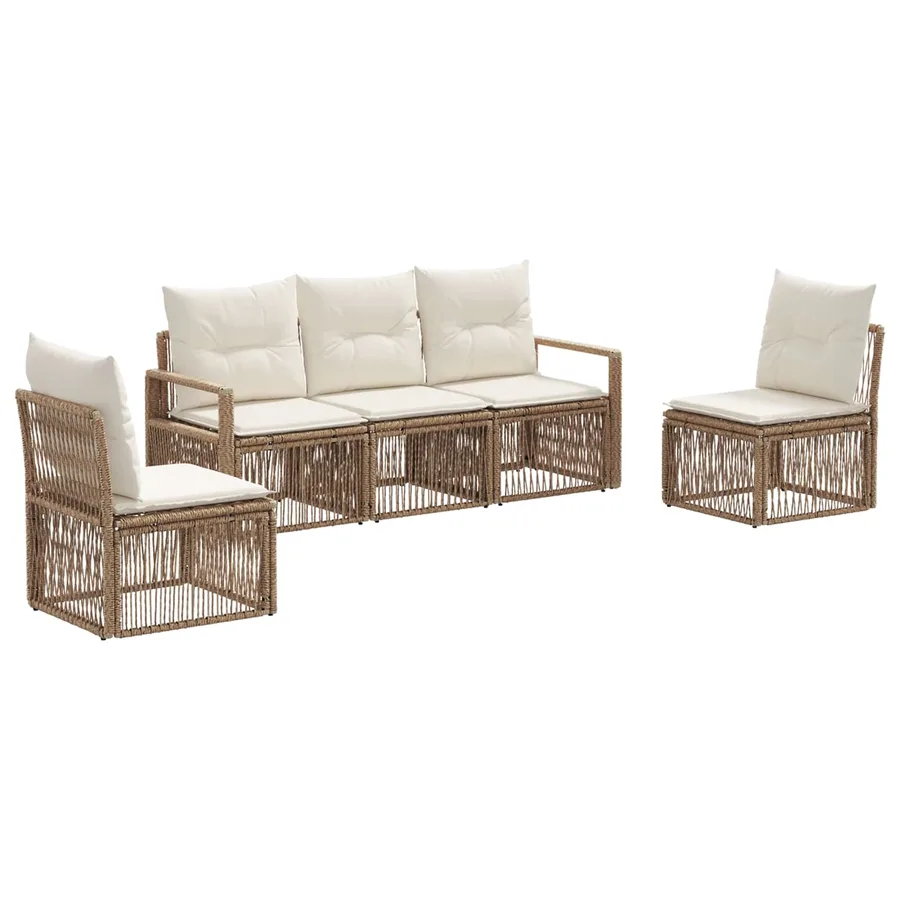 Ensemble de canapé de jardin 5 pcs Beige polyrotin - 2