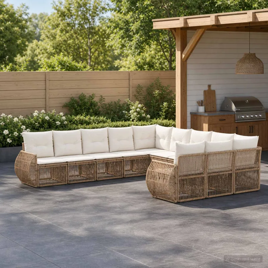 Ensemble de canapé de jardin 11 pcs Beige et blanc crème