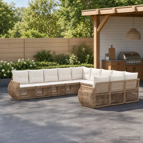 Ensemble de canapé de jardin 11 pcs Beige et blanc crème