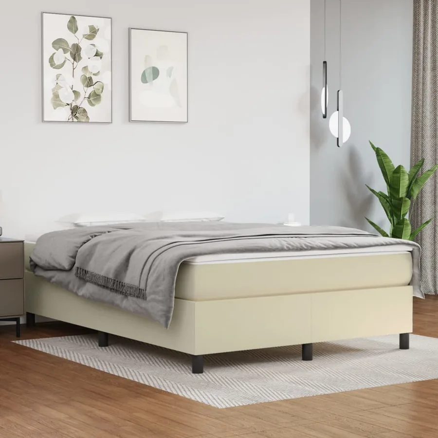 Sommier à lattes de lit avec matelas Crème 140x190cm Similicuir