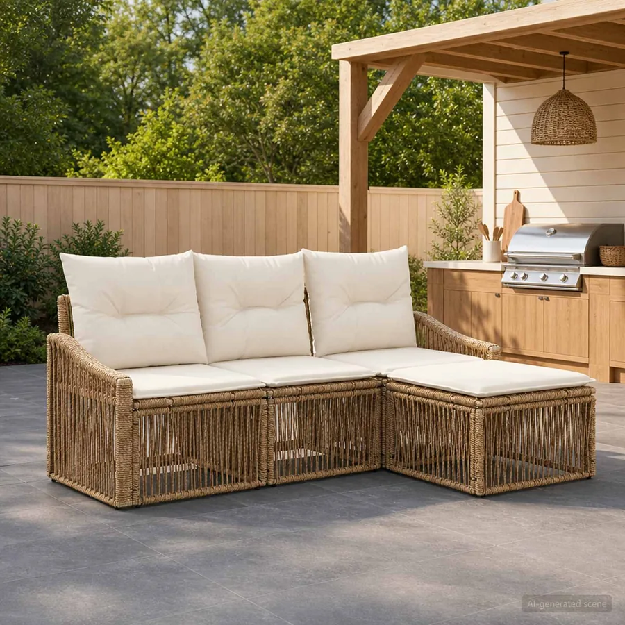 Ensemble de canapé de jardin 4 pcs Beige polyrotin