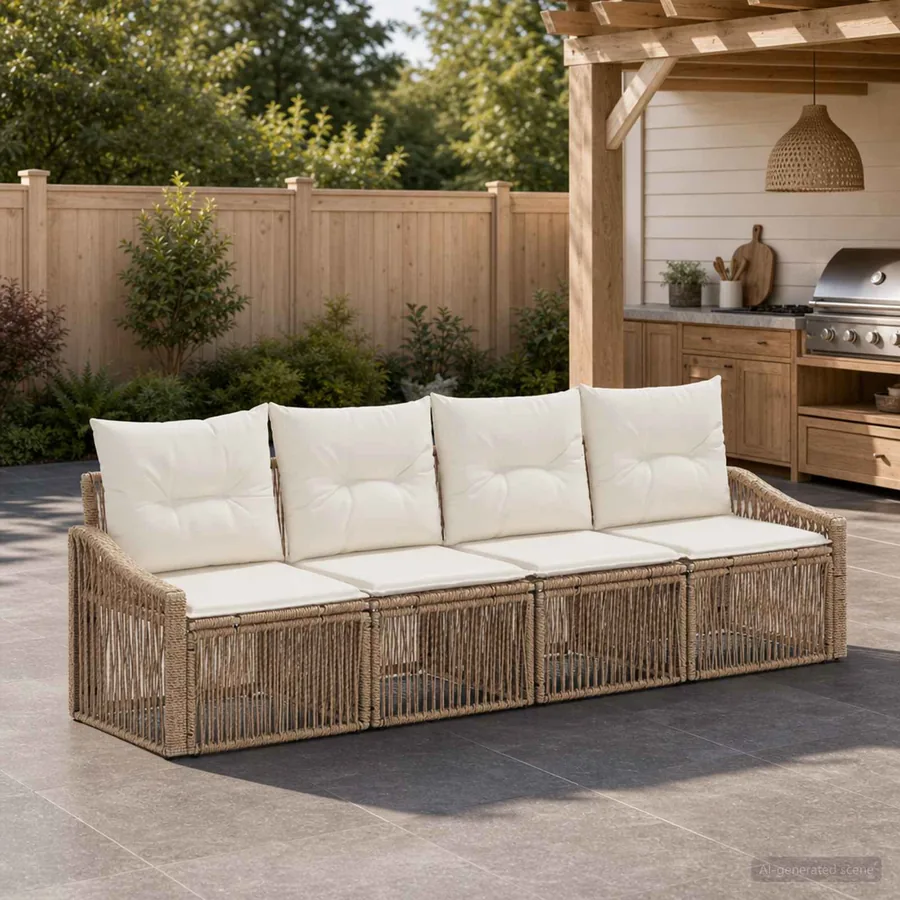 Ensemble de canapé de jardin 4 pcs Beige polyrotin