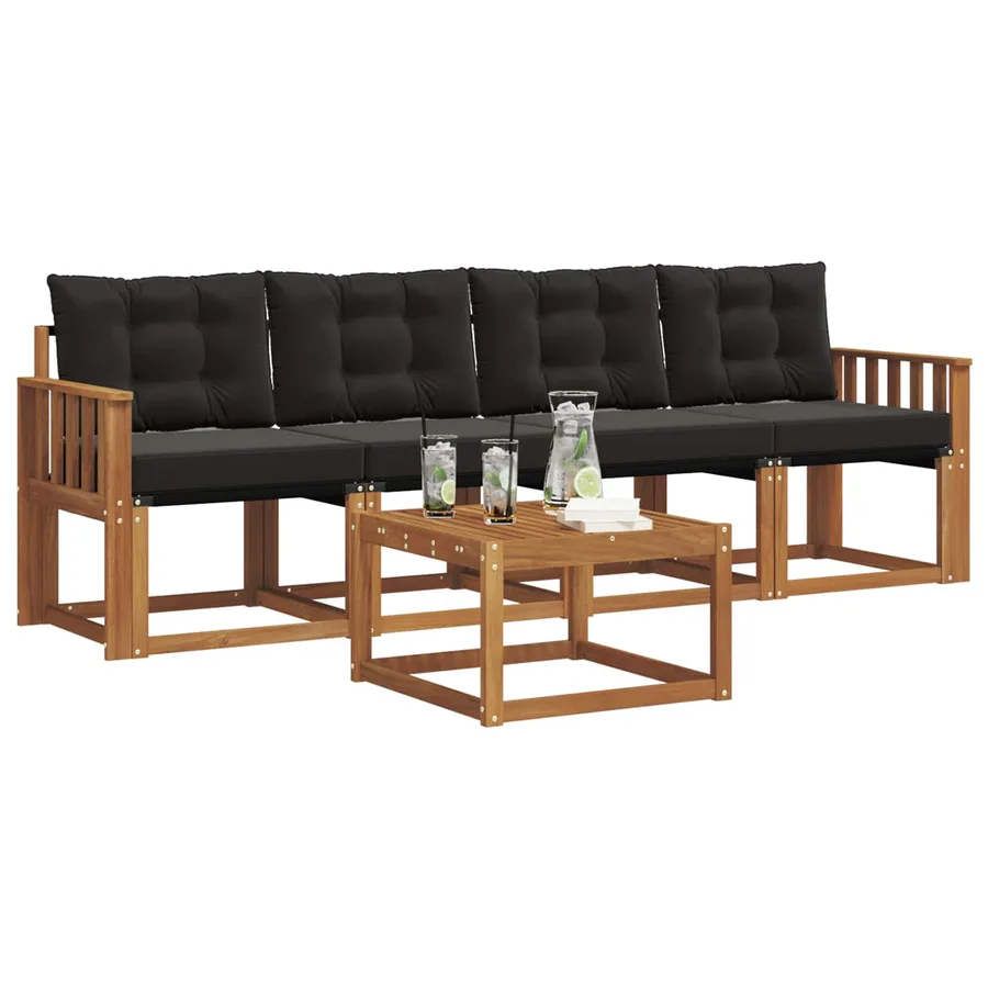 Ensemble de canapés d'extérieur 5 pcs Naturel et Noir - 3