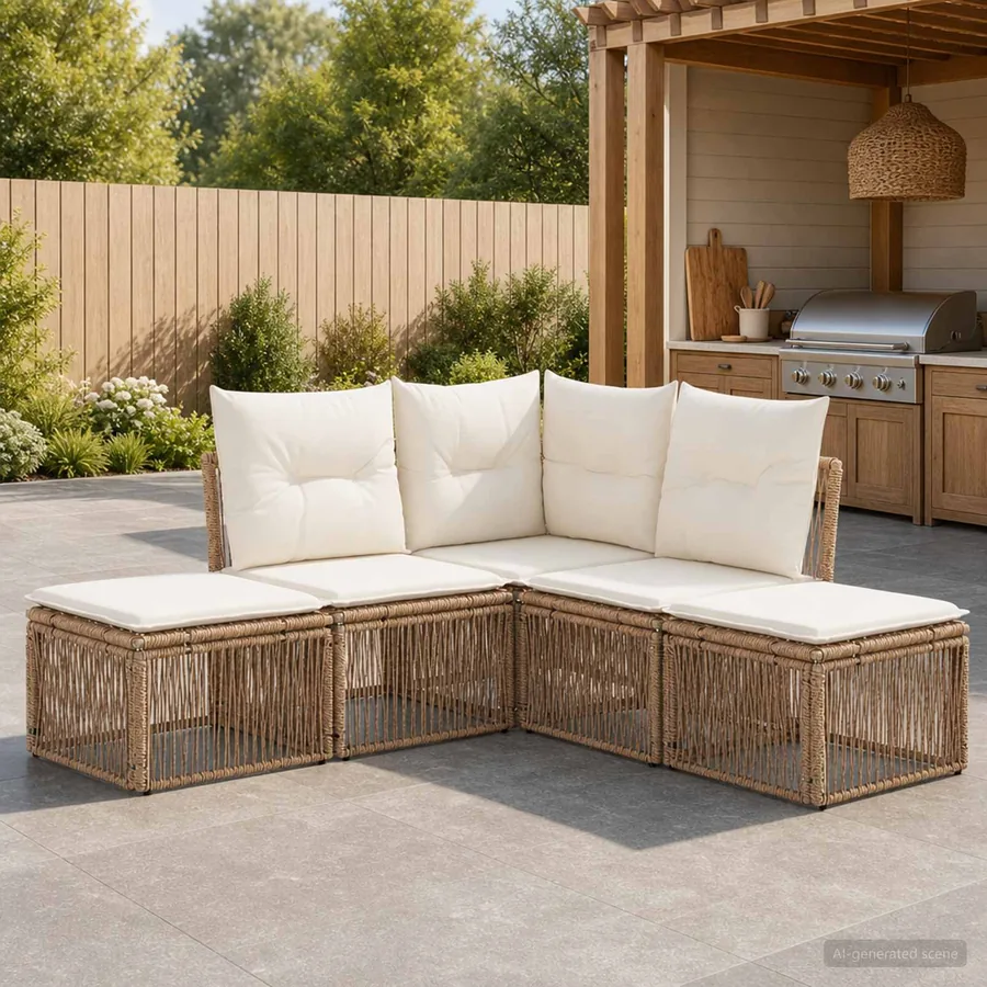 Ensemble de canapé de jardin 5 pcs Beige polyrotin