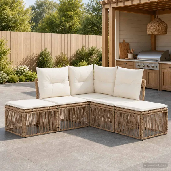 Ensemble de canapé de jardin 5 pcs Beige polyrotin