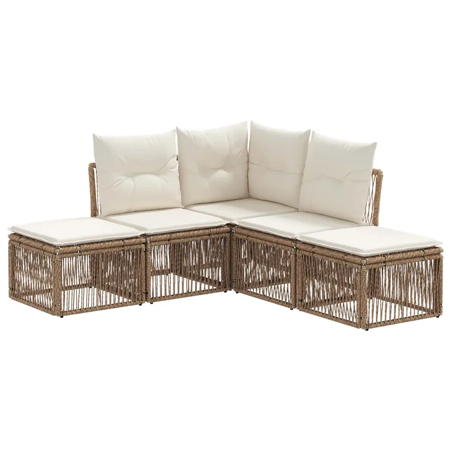 Ensemble de canapé de jardin 5 pcs Beige polyrotin - 2