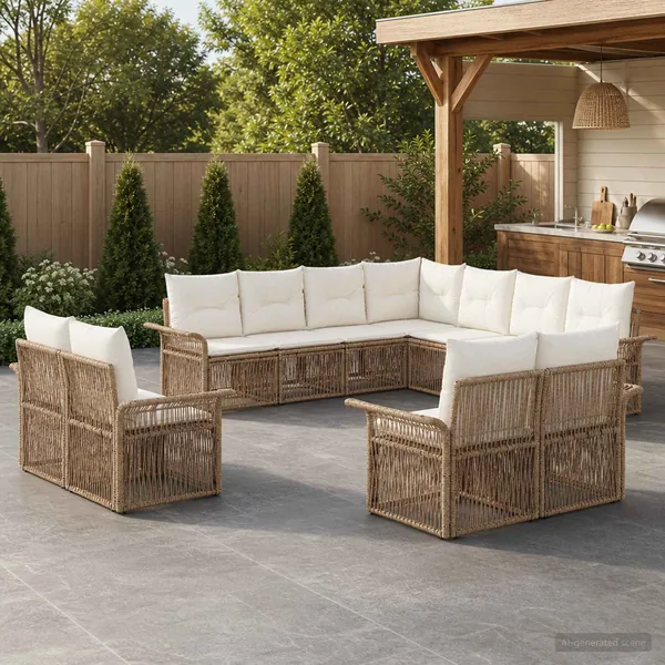 Ensemble de canapé de jardin 11 pcs Beige et blanc crème