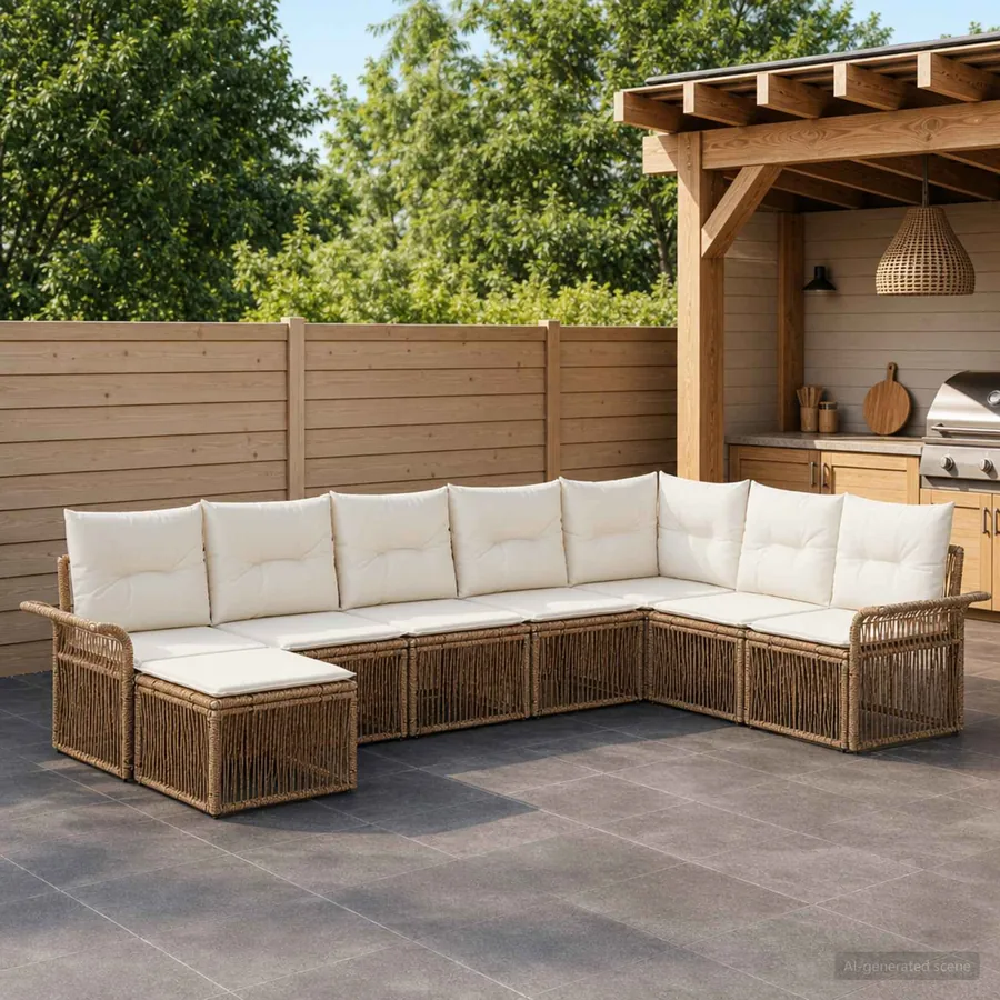 Ensemble de canapé de jardin 8 pcs Beige polyrotin