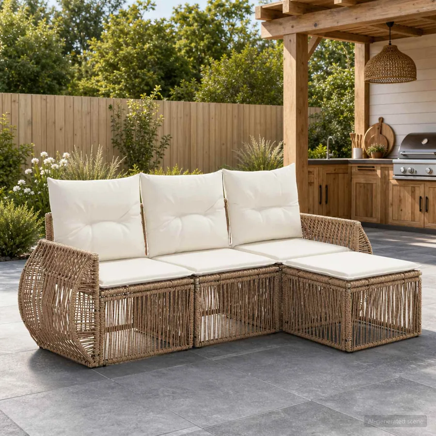 Ensemble de canapé de jardin 4 pcs Beige et blanc crème