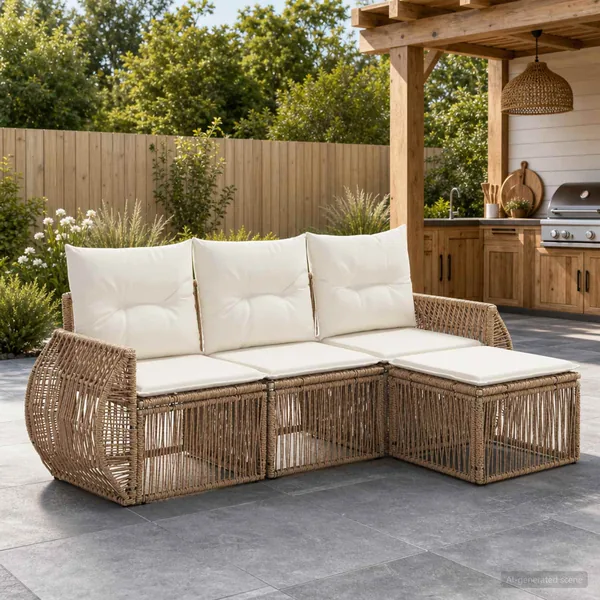 Ensemble de canapé de jardin 4 pcs Beige et blanc crème