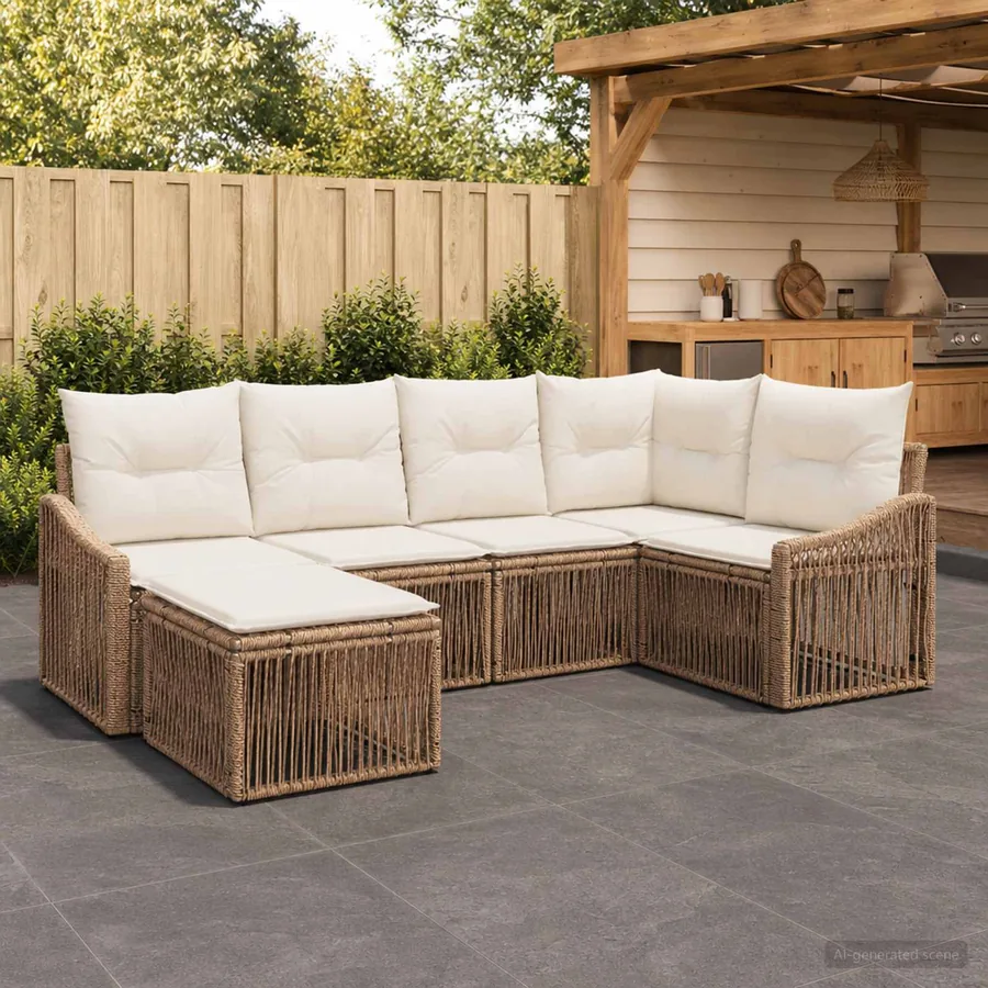 Ensemble de canapé de jardin 6 pcs Beige polyrotin