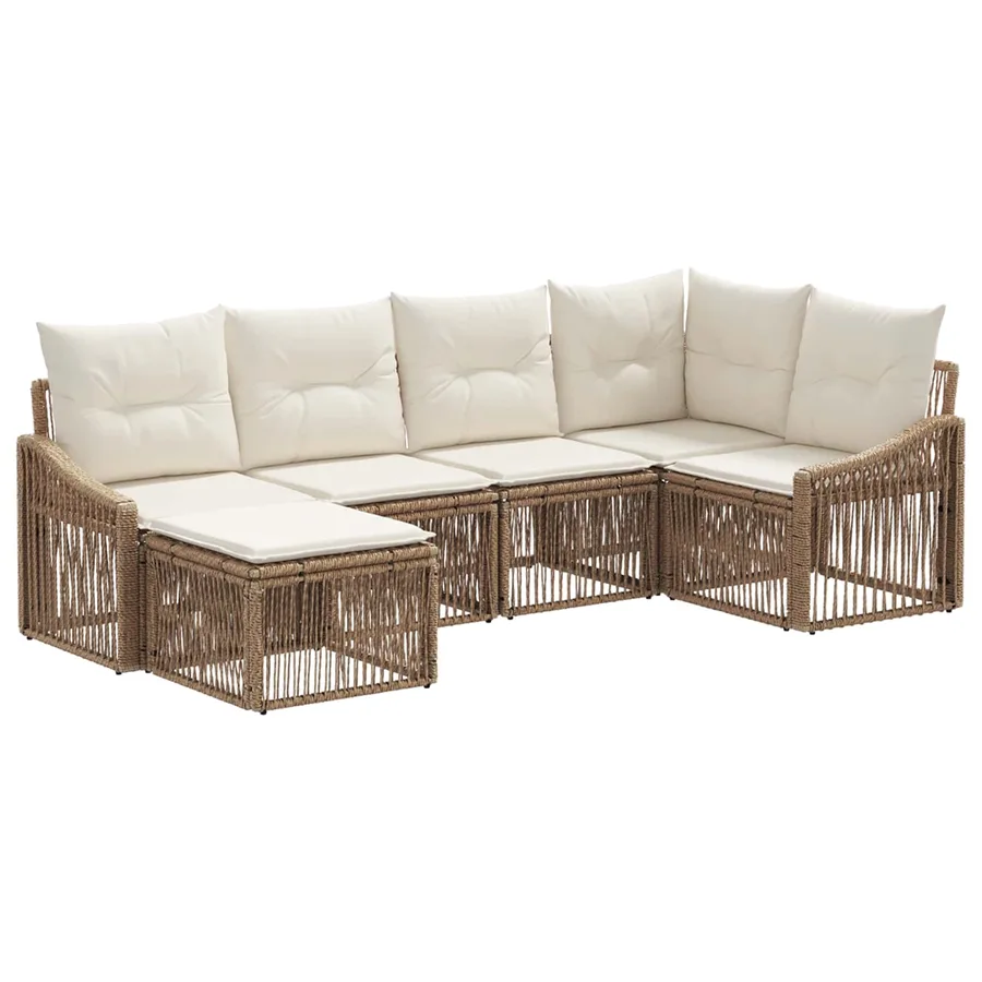Ensemble de canapé de jardin 6 pcs Beige polyrotin - 2
