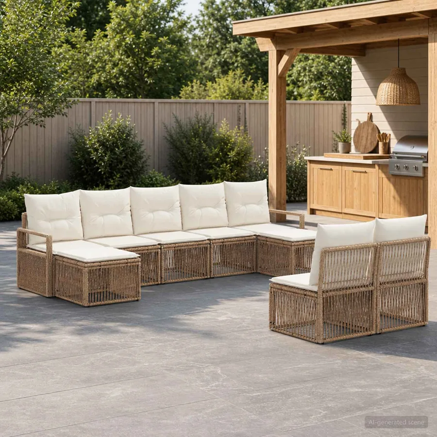 Ensemble de canapé de jardin 9 pcs Beige polyrotin