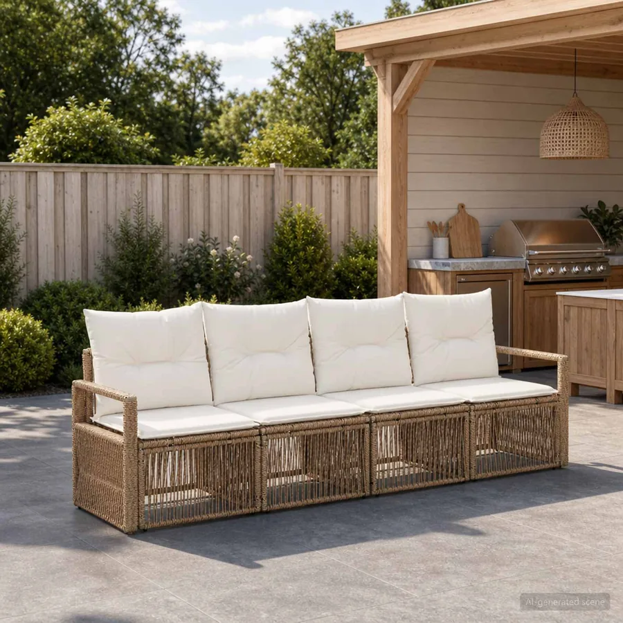 Ensemble de canapé de jardin 4 pcs Beige polyrotin