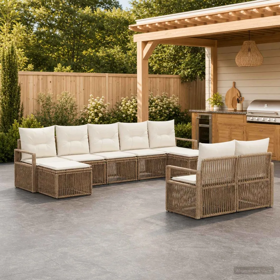 Ensemble de canapé de jardin 9 pcs Beige polyrotin