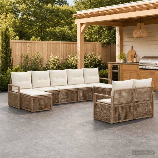 Ensemble de canapé de jardin 9 pcs Beige polyrotin