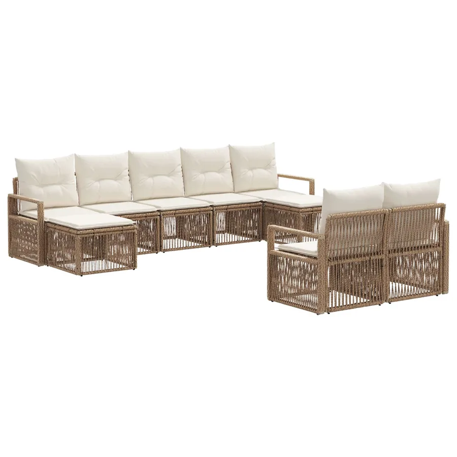 Ensemble de canapé de jardin 9 pcs Beige polyrotin - 2