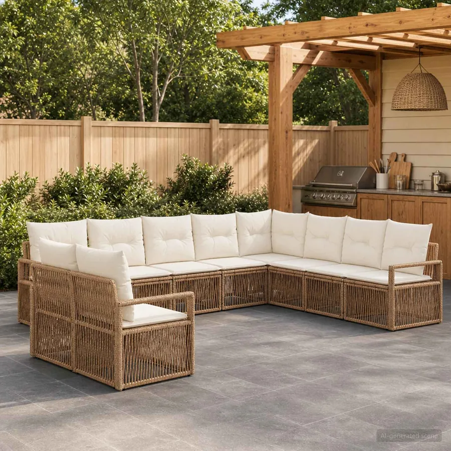 Ensemble de canapé de jardin 10 pcs Beige polyrotin