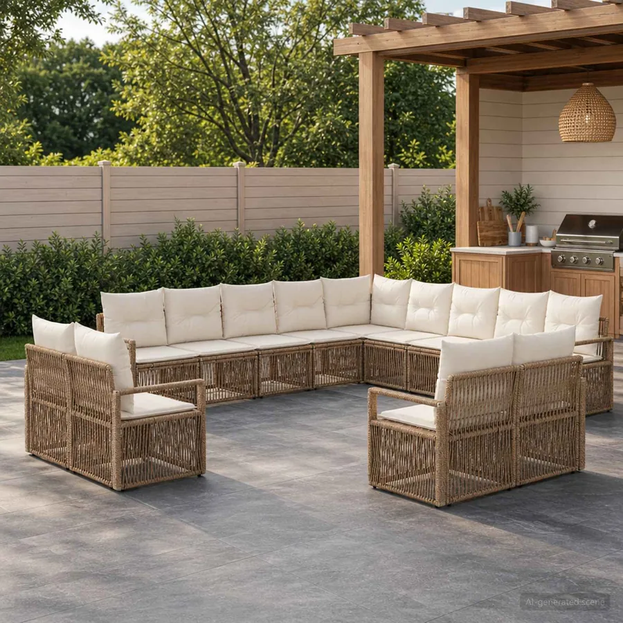 Ensemble de canapé de jardin 13 pcs Beige polyrotin