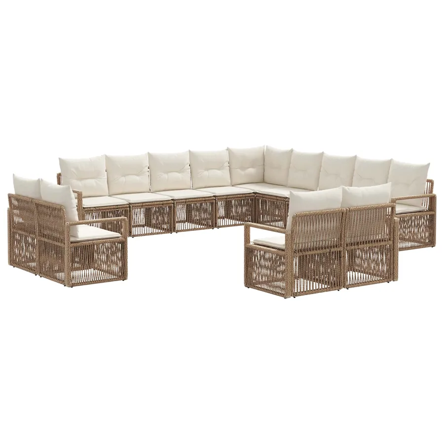 Ensemble de canapé de jardin 13 pcs Beige polyrotin - 2