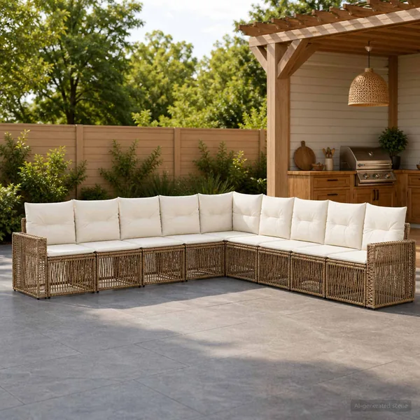 Ensemble de canapé de jardin 9 pcs Beige et blanc crème