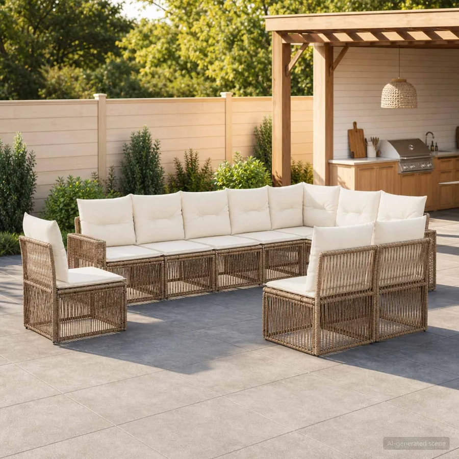 Ensemble de canapé de jardin 10 pcs Beige et blanc crème