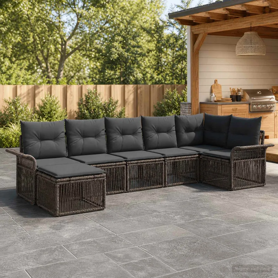 Ensemble de canapé de jardin 7 pcs Gris polyrotin