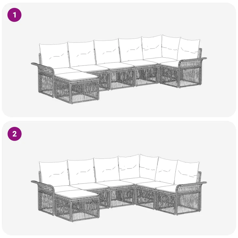 Ensemble de canapé de jardin 7 pcs Gris polyrotin - 7