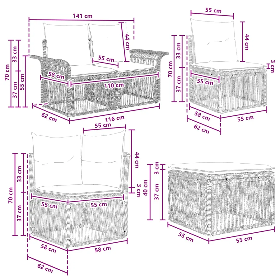 Ensemble de canapé de jardin 7 pcs Gris polyrotin - 9