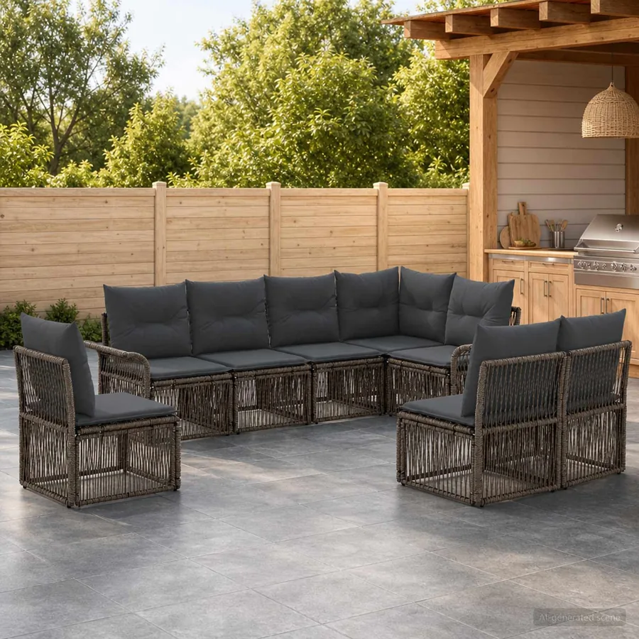 Ensemble de canapé de jardin 8 pcs Gris polyrotin