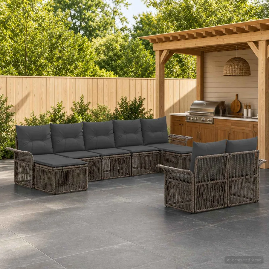Ensemble de canapé de jardin 9 pcs Gris polyrotin