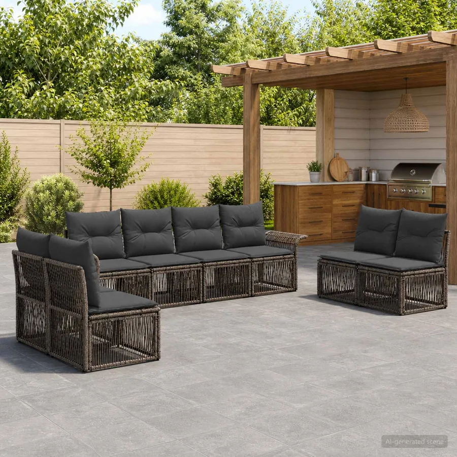 Ensemble de canapé de jardin 8 pcs Gris polyrotin
